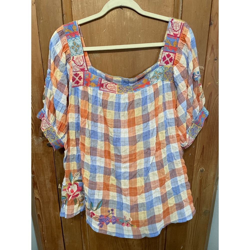 Johnny Was Workshop Petunia Square Neck Park embroidered tunic blouse NWT